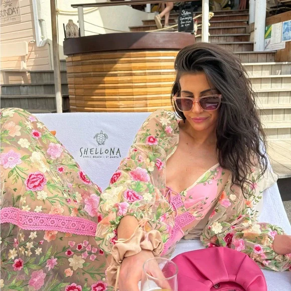 πΈ STUNNING For Love And Lemons π Pink Sheer Floral Maxi (worn less than 2 hours) - Picture 11 of 11